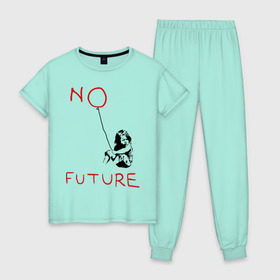 Женская пижама хлопок с принтом No future Banksy в Екатеринбурге, 100% хлопок | брюки и футболка прямого кроя, без карманов, на брюках мягкая резинка на поясе и по низу штанин | banksy | бэнкси | графити | граффити | стрит арт