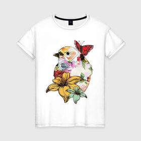 Женская футболка хлопок с принтом Райская танагра в Екатеринбурге, 100% хлопок | прямой крой, круглый вырез горловины, длина до линии бедер, слегка спущенное плечо | бабочка