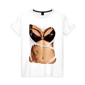 Женская футболка хлопок с принтом Кожаный бюст в Екатеринбурге, 100% хлопок | прямой крой, круглый вырез горловины, длина до линии бедер, слегка спущенное плечо | body | woman body | голое тело | женское тело | подарок жене | тело
