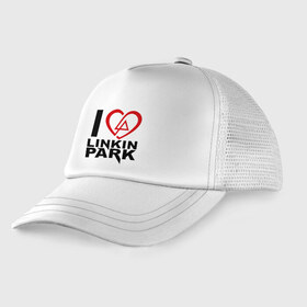 Детская кепка тракер с принтом I love linkin park (Я люблю Linkin Park) в Екатеринбурге, Козырек - 100% хлопок. Кепка - 100% полиэстер, Задняя часть - сетка | универсальный размер, пластиковая застёжка | rock | линкин парк | музыкальная группа | рок группа | рок музыка