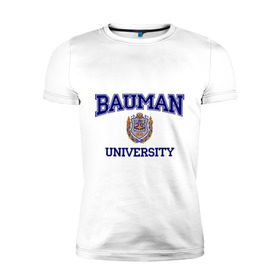Мужская футболка премиум с принтом BAUMAN University в Екатеринбурге, 92% хлопок, 8% лайкра | приталенный силуэт, круглый вырез ворота, длина до линии бедра, короткий рукав | баумана | вуз | институт | студенческие | университет