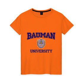 Женская футболка хлопок с принтом BAUMAN University в Екатеринбурге, 100% хлопок | прямой крой, круглый вырез горловины, длина до линии бедер, слегка спущенное плечо | баумана | вуз | институт | студенческие | университет