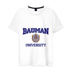 Мужская футболка хлопок с принтом BAUMAN University в Екатеринбурге, 100% хлопок | прямой крой, круглый вырез горловины, длина до линии бедер, слегка спущенное плечо. | баумана | вуз | институт | студенческие | университет