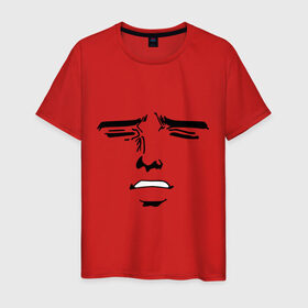 Мужская футболка хлопок с принтом Лицо в стиле аниме в Екатеринбурге, 100% хлопок | прямой крой, круглый вырез горловины, длина до линии бедер, слегка спущенное плечо. | anime | брови | глаза | нос | рот