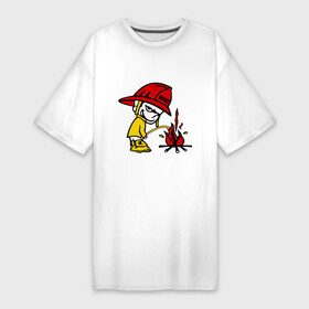 Платье-футболка хлопок с принтом Пожарник в Екатеринбурге,  |  | каска | мальчик | мчс | огонь | писает | пожар | профессии | спасение | тушить