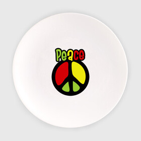 Тарелка с принтом Peace red, yellow, green в Екатеринбурге, фарфор | диаметр - 210 мм
диаметр для нанесения принта - 120 мм | reggae | мир | регги