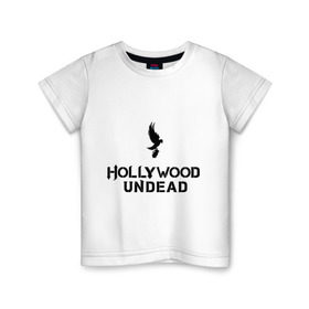 Детская футболка хлопок с принтом Hollywood Undead logo в Екатеринбурге, 100% хлопок | круглый вырез горловины, полуприлегающий силуэт, длина до линии бедер | Тематика изображения на принте: hollywood undead | hu | hu mask one color | undead | рок реп группа hollywood undead
