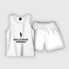 Детская пижама с шортами хлопок с принтом Hollywood Undead logo в Екатеринбурге,  |  | hollywood undead | hu | hu mask one color | undead | рок реп группа hollywood undead