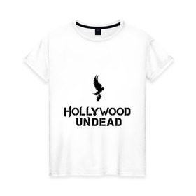 Женская футболка хлопок с принтом Hollywood Undead logo в Екатеринбурге, 100% хлопок | прямой крой, круглый вырез горловины, длина до линии бедер, слегка спущенное плечо | hollywood undead | hu | hu mask one color | undead | рок реп группа hollywood undead