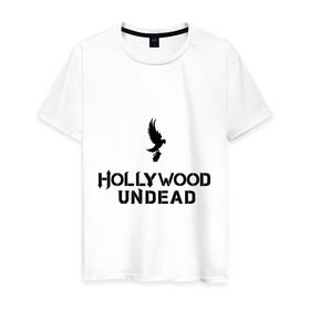 Мужская футболка хлопок с принтом Hollywood Undead logo в Екатеринбурге, 100% хлопок | прямой крой, круглый вырез горловины, длина до линии бедер, слегка спущенное плечо. | hollywood undead | hu | hu mask one color | undead | рок реп группа hollywood undead