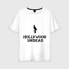 Женская футболка хлопок Oversize с принтом Hollywood Undead logo в Екатеринбурге, 100% хлопок | свободный крой, круглый ворот, спущенный рукав, длина до линии бедер
 | hollywood undead | hu | hu mask one color | undead | рок реп группа hollywood undead