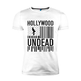 Мужская футболка премиум с принтом Hollywood Undead flag в Екатеринбурге, 92% хлопок, 8% лайкра | приталенный силуэт, круглый вырез ворота, длина до линии бедра, короткий рукав | hollywood undead | hu | hu mask one color | undead | птица с гранатой | рок реп группа hollywood undead