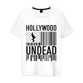 Мужская футболка хлопок с принтом Hollywood Undead flag в Екатеринбурге, 100% хлопок | прямой крой, круглый вырез горловины, длина до линии бедер, слегка спущенное плечо. | hollywood undead | hu | hu mask one color | undead | птица с гранатой | рок реп группа hollywood undead