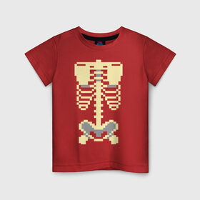 Детская футболка хлопок с принтом Пиксельный скелет в Екатеринбурге, 100% хлопок | круглый вырез горловины, полуприлегающий силуэт, длина до линии бедер | Тематика изображения на принте: скелет