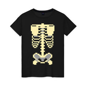 Женская футболка хлопок с принтом Пиксельный скелет в Екатеринбурге, 100% хлопок | прямой крой, круглый вырез горловины, длина до линии бедер, слегка спущенное плечо | скелет