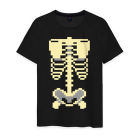 Мужская футболка хлопок с принтом Пиксельный скелет в Екатеринбурге, 100% хлопок | прямой крой, круглый вырез горловины, длина до линии бедер, слегка спущенное плечо. | Тематика изображения на принте: скелет