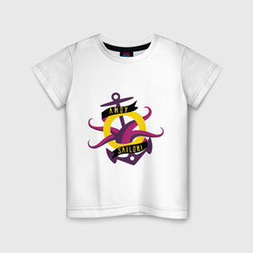 Детская футболка хлопок с принтом Anchor octopus в Екатеринбурге, 100% хлопок | круглый вырез горловины, полуприлегающий силуэт, длина до линии бедер | Тематика изображения на принте: 