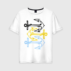 Женская футболка хлопок Oversize с принтом Anchors в Екатеринбурге, 100% хлопок | свободный крой, круглый ворот, спущенный рукав, длина до линии бедер
 | корабль | летние | лето | море | океан | отдых | отпуск | пляж | якорь