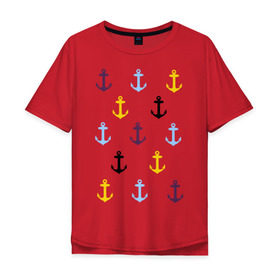 Мужская футболка хлопок Oversize с принтом Anchors pattern в Екатеринбурге, 100% хлопок | свободный крой, круглый ворот, “спинка” длиннее передней части | 
