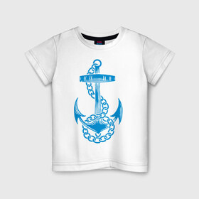 Детская футболка хлопок с принтом Blue anchor в Екатеринбурге, 100% хлопок | круглый вырез горловины, полуприлегающий силуэт, длина до линии бедер | море | моряк | цепь | якорь