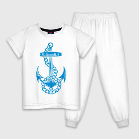 Детская пижама хлопок с принтом Blue anchor в Екатеринбурге, 100% хлопок |  брюки и футболка прямого кроя, без карманов, на брюках мягкая резинка на поясе и по низу штанин
 | море | моряк | цепь | якорь