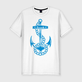 Мужская футболка премиум с принтом Blue anchor в Екатеринбурге, 92% хлопок, 8% лайкра | приталенный силуэт, круглый вырез ворота, длина до линии бедра, короткий рукав | Тематика изображения на принте: море | моряк | цепь | якорь