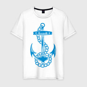 Мужская футболка хлопок с принтом Blue anchor в Екатеринбурге, 100% хлопок | прямой крой, круглый вырез горловины, длина до линии бедер, слегка спущенное плечо. | Тематика изображения на принте: море | моряк | цепь | якорь