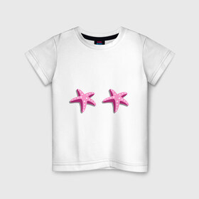 Детская футболка хлопок с принтом Морские звездочки в Екатеринбурге, 100% хлопок | круглый вырез горловины, полуприлегающий силуэт, длина до линии бедер | 