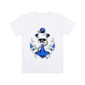 Детская футболка хлопок с принтом Якорь с черепом в Екатеринбурге, 100% хлопок | круглый вырез горловины, полуприлегающий силуэт, длина до линии бедер | корабль | летние | лето | море | отдых | отпуск | пиратские | пираты | пляж