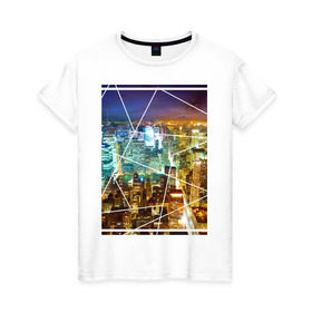 Женская футболка хлопок с принтом Ночной город в Екатеринбурге, 100% хлопок | прямой крой, круглый вырез горловины, длина до линии бедер, слегка спущенное плечо | urban style | город | города | урбан