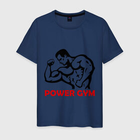 Мужская футболка хлопок с принтом Power Gym в Екатеринбурге, 100% хлопок | прямой крой, круглый вырез горловины, длина до линии бедер, слегка спущенное плечо. | powerlifting