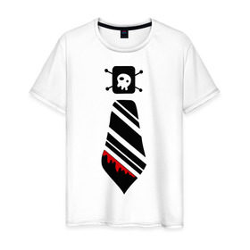 Мужская футболка хлопок с принтом Кровавый галстук в Екатеринбурге, 100% хлопок | прямой крой, круглый вырез горловины, длина до линии бедер, слегка спущенное плечо. | Тематика изображения на принте: кровь | одежда | полосатый галстук | череп