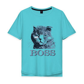 Мужская футболка хлопок Oversize с принтом BOSS в Екатеринбурге, 100% хлопок | свободный крой, круглый ворот, “спинка” длиннее передней части | boss | босс | главный кот | кот boss | кот босс | котэ boss | котяра