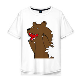 Мужская футболка хлопок Oversize с принтом Медведь цензурный в Екатеринбурге, 100% хлопок | свободный крой, круглый ворот, “спинка” длиннее передней части | интернет приколы | медведь | медведь в кустах | приколы