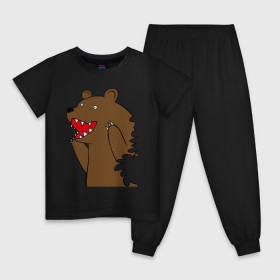 Детская пижама хлопок с принтом Медведь цензурный в Екатеринбурге, 100% хлопок |  брюки и футболка прямого кроя, без карманов, на брюках мягкая резинка на поясе и по низу штанин
 | интернет приколы | медведь | медведь в кустах | приколы