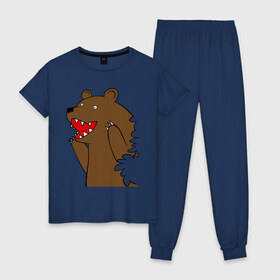 Женская пижама хлопок с принтом Медведь цензурный в Екатеринбурге, 100% хлопок | брюки и футболка прямого кроя, без карманов, на брюках мягкая резинка на поясе и по низу штанин | интернет приколы | медведь | медведь в кустах | приколы