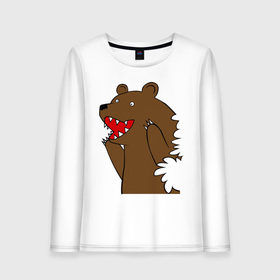 Женский лонгслив хлопок с принтом Медведь цензурный в Екатеринбурге, 100% хлопок |  | интернет приколы | медведь | медведь в кустах | приколы