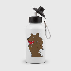 Бутылка спортивная с принтом Медведь цензурный в Екатеринбурге, металл | емкость — 500 мл, в комплекте две пластиковые крышки и карабин для крепления | Тематика изображения на принте: интернет приколы | медведь | медведь в кустах | приколы