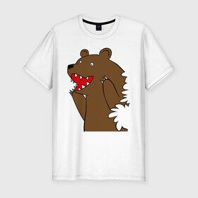 Мужская футболка премиум с принтом Медведь цензурный в Екатеринбурге, 92% хлопок, 8% лайкра | приталенный силуэт, круглый вырез ворота, длина до линии бедра, короткий рукав | интернет приколы | медведь | медведь в кустах | приколы
