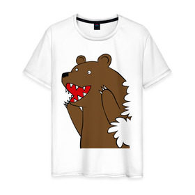 Мужская футболка хлопок с принтом Медведь цензурный в Екатеринбурге, 100% хлопок | прямой крой, круглый вырез горловины, длина до линии бедер, слегка спущенное плечо. | интернет приколы | медведь | медведь в кустах | приколы