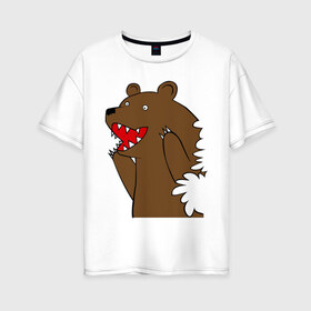 Женская футболка хлопок Oversize с принтом Медведь цензурный в Екатеринбурге, 100% хлопок | свободный крой, круглый ворот, спущенный рукав, длина до линии бедер
 | интернет приколы | медведь | медведь в кустах | приколы