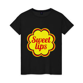 Женская футболка хлопок с принтом Sweet lips в Екатеринбурге, 100% хлопок | прямой крой, круглый вырез горловины, длина до линии бедер, слегка спущенное плечо | chupa chups | sweet lips | антибренд | сладкие губы | чупа чупс