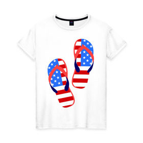 Женская футболка хлопок с принтом Американские сланцы в Екатеринбурге, 100% хлопок | прямой крой, круглый вырез горловины, длина до линии бедер, слегка спущенное плечо | америка | американские сланцы | американские шлепки | сланцы | флаг амереки | шлепки