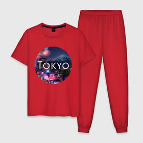 Мужская пижама хлопок с принтом Tokyo - круг в Екатеринбурге, 100% хлопок | брюки и футболка прямого кроя, без карманов, на брюках мягкая резинка на поясе и по низу штанин
 | tokyo | urban | город | города | мировые столицы | токио | урбан | япония