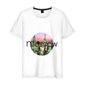 Мужская футболка хлопок с принтом Москва - круг в Екатеринбурге, 100% хлопок | прямой крой, круглый вырез горловины, длина до линии бедер, слегка спущенное плечо. | moscow | urban | город | города | мировые столицы | москва | урбан