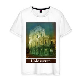 Мужская футболка хлопок с принтом Колизей в Екатеринбурге, 100% хлопок | прямой крой, круглый вырез горловины, длина до линии бедер, слегка спущенное плечо. | rome | urban | город | города | достопримечательности | колизей | рим | урбан