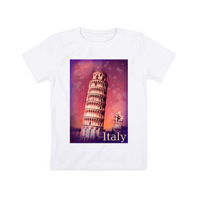 Детская футболка хлопок с принтом Италия. Пизанская башня в Екатеринбурге, 100% хлопок | круглый вырез горловины, полуприлегающий силуэт, длина до линии бедер | pisa | urban | город | города | достопримечательности | пиза | пизанская башня | урбан