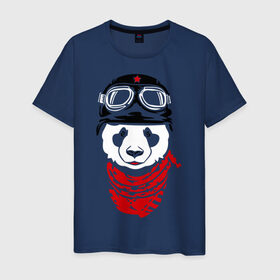 Мужская футболка хлопок с принтом Панда байкер в Екатеринбурге, 100% хлопок | прямой крой, круглый вырез горловины, длина до линии бедер, слегка спущенное плечо. | panda | медведь | медвежонок | мишка | мотоциклист | шлем