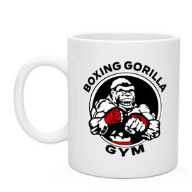 Кружка с принтом Boxing gorilla gym в Екатеринбурге, керамика | объем — 330 мл, диаметр — 80 мм. Принт наносится на бока кружки, можно сделать два разных изображения | боец | бокс | боксер | горила | горилла | кулаки | обезьяна | спорт | спортсменам