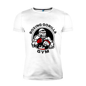 Мужская футболка премиум с принтом Boxing gorilla gym в Екатеринбурге, 92% хлопок, 8% лайкра | приталенный силуэт, круглый вырез ворота, длина до линии бедра, короткий рукав | боец | бокс | боксер | горила | горилла | кулаки | обезьяна | спорт | спортсменам